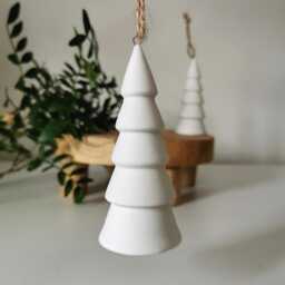 White Ceramic Christmas Tree Ornament Nordic Scandi Decor - thumbnail 1