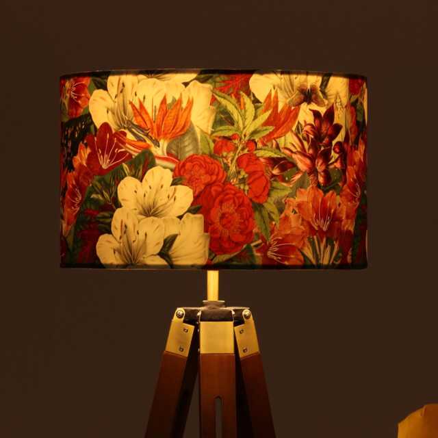 Lampshade Vintage Tropical Velvet - Drum Lamp Shade 20cm 25cm 30cm 35cm 40cm 45cm Table Lamp Shade, Ceiling, Brown Green Leaves - image 1
