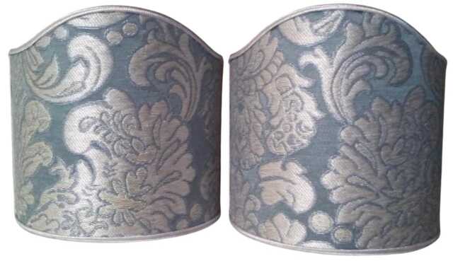 Pair Of Clip-On Shield Shades Rubelli Fabric Tebaldo Aqua Silk Brocatelle Mini Lampshade - Made in Italy - image 1