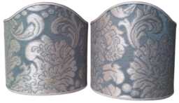 Pair Of Clip-On Shield Shades Rubelli Fabric Tebaldo Aqua Silk Brocatelle Mini Lampshade - Made in Italy