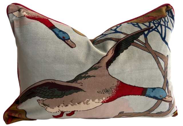 Mulberry Flying Ducks Sky Moss Velvet Luxury Designer Decorative Cushion Pillow Cover Lumbar Rectangular - image 1
