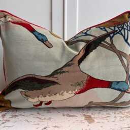 Mulberry Flying Ducks Sky Moss Velvet Luxury Designer Decorative Cushion Pillow Cover Lumbar Rectangular - thumbnail 2