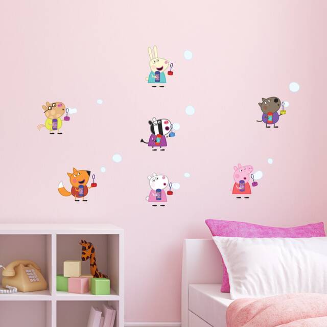 Peppa Pig Wall Sticker - & Friends Blowing Bubbles Set Decal Kids Art - image 1