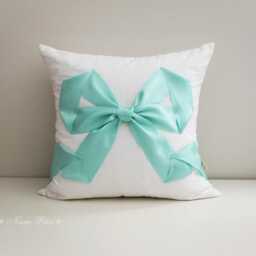 Pink Ribbon Throw Pillow Cover - Decorative Bow Cushion Nursery & Living Room Decor Girls Accent Baby Shower Gift - thumbnail 2