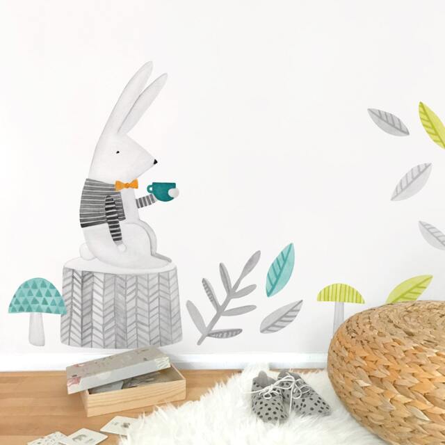 Thoughtful Rabbit - Fabric Wall Decal Woodland Mej - image 1