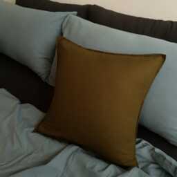 Moss Green Linen Throw Pillow Cover, Handmade Organic - thumbnail 2