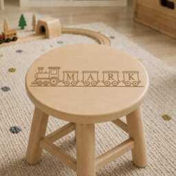 Personalized Wooden Stool - Train Design -Childs Nursery Decor- Name Train - thumbnail 2
