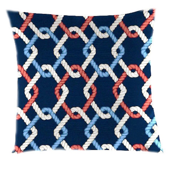 Nautical Navy Blue & Red Pillow Cover - Modern Geometric Design Outdoor Rated - image 1