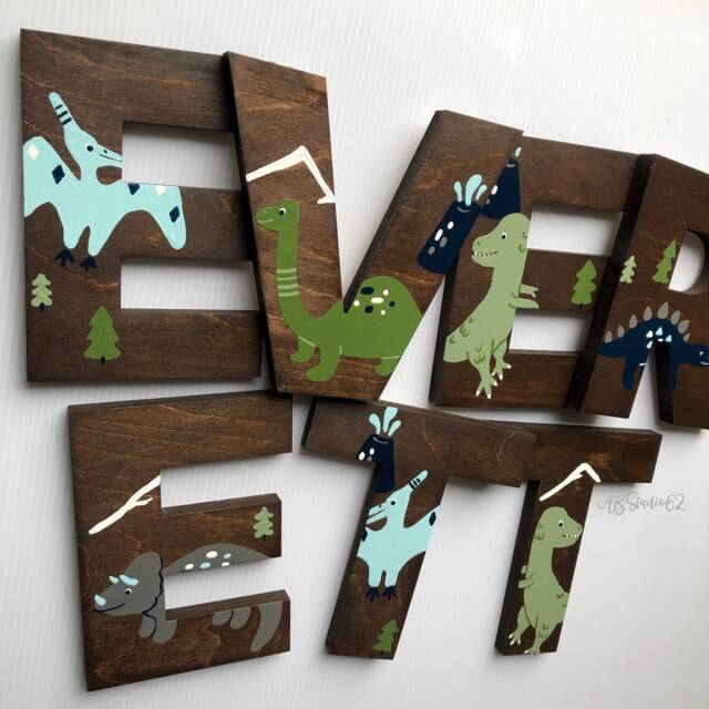 Hand Painted Dinosaur Wooden Letters Nursery Wall Decor - image 1