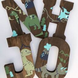 Hand Painted Dinosaur Wooden Letters Nursery Wall Decor - thumbnail 4