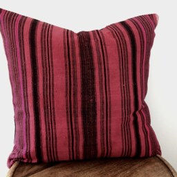 "Hmong Dark Red & Black Stripe Hemp Pillow Cushion Cover 50cmx50cm - 20""x20" - thumbnail 3