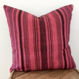 "Hmong Dark Red & Black Stripe Hemp Pillow Cushion Cover 50cmx50cm - 20""x20"
