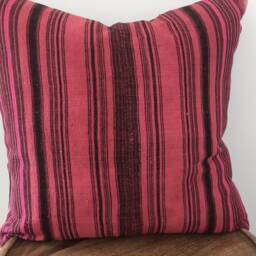 "Hmong Dark Red & Black Stripe Hemp Pillow Cushion Cover 50cmx50cm - 20""x20" - thumbnail 2