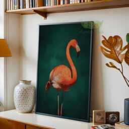 Pink Flamingo Wall Art, Tropical Bird Poster, Vibrant Coral Animal Print, Teal Green Botanical Artwork, Modern Maximalist Decor - thumbnail 2