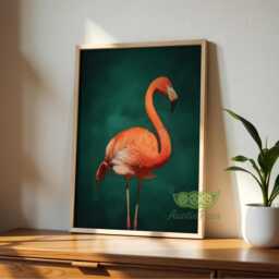 Pink Flamingo Wall Art, Tropical Bird Poster, Vibrant Coral Animal Print, Teal Green Botanical Artwork, Modern Maximalist Decor - thumbnail 3