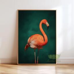 Pink Flamingo Wall Art, Tropical Bird Poster, Vibrant Coral Animal Print, Teal Green Botanical Artwork, Modern Maximalist Decor - thumbnail 1