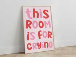 This Room Is For Crying Art Print - Pink & Red Wall Decor, Funny Mental Health Quote Print, Girly Funky Wall Art, Bedroom Decor - thumbnail 1