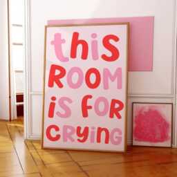This Room Is For Crying Art Print - Pink & Red Wall Decor, Funny Mental Health Quote Print, Girly Funky Wall Art, Bedroom Decor - thumbnail 2