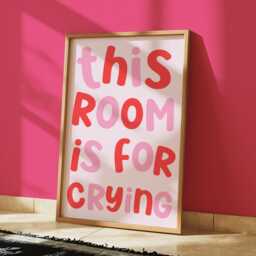 This Room Is For Crying Art Print - Pink & Red Wall Decor, Funny Mental Health Quote Print, Girly Funky Wall Art, Bedroom Decor - thumbnail 3
