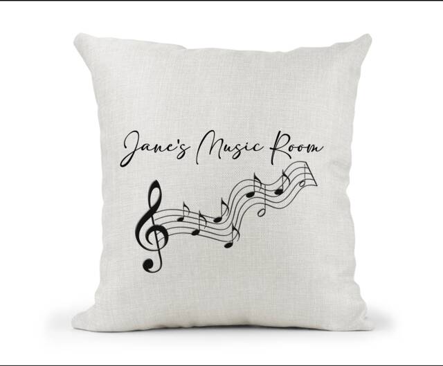 Personalised Musical Notes Linen Cushion... Music Room School , Teacher, Choir, Classroom, Drama Home - image 1