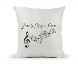 Personalised Musical Notes Linen Cushion... Music Room School , Teacher, Choir, Classroom, Drama Home - thumbnail 1