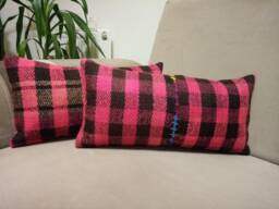 Kilim Lumbar Pillow Pink 10x20 Inches Striped Design Turkish Anatolian Decorative Home Decoration Pillow Cushion