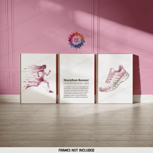 Marathon Runner Poster Set - 3 Prints - Watercolour Wall Art Definition Artwork Run Room Decor Jogging Woman Gifts Girls Gift - image 1
