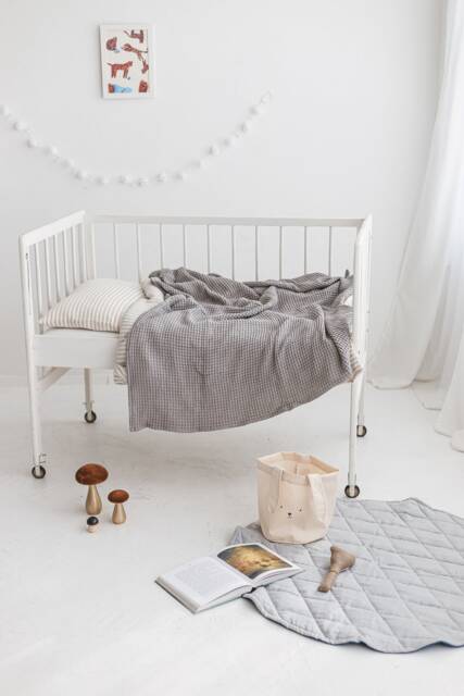 Linen Baby Blanket, Beige Waffle Throw, Soft Nursery Kids Blanket - image 1