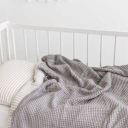 Linen Baby Blanket, Beige Waffle Throw, Soft Nursery Kids Blanket - thumbnail 3