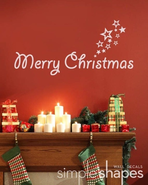 Merry Christmas & Stars - Vinyl Wall Decal Sticker - image 1