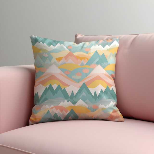 Pastel Mountain Throw Pillow Cover, Soft Colorful Landscape Cushion Case, Boho Nursery Decor, Dreamy Nature Accent Case - image 1