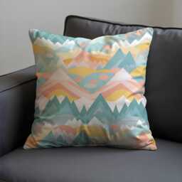 Pastel Mountain Throw Pillow Cover, Soft Colorful Landscape Cushion Case, Boho Nursery Decor, Dreamy Nature Accent Case - thumbnail 4