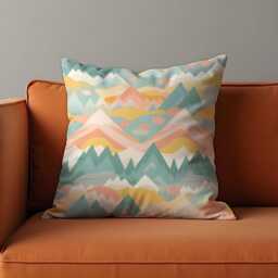 Pastel Mountain Throw Pillow Cover, Soft Colorful Landscape Cushion Case, Boho Nursery Decor, Dreamy Nature Accent Case - thumbnail 2