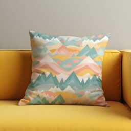 Pastel Mountain Throw Pillow Cover, Soft Colorful Landscape Cushion Case, Boho Nursery Decor, Dreamy Nature Accent Case - thumbnail 3