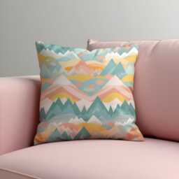 Pastel Mountain Throw Pillow Cover, Soft Colorful Landscape Cushion Case, Boho Nursery Decor, Dreamy Nature Accent Case - thumbnail 1