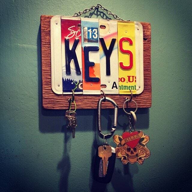 License Plate Wood Key Holder. Hook. Home Decor. Holder For Wall. Garage Fathers Day Gift. House Warming - image 1