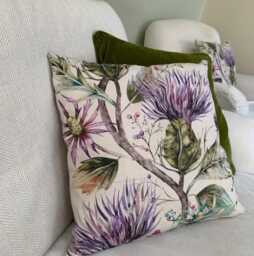 Voyage Maison Varys Violet Floral Cushion, Tartan Back