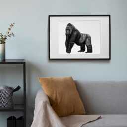 Black & White Silverback Gorilla Art // Hand Drawn Gorilla A4 Art Print, Wall Decor, Colourful Animal Art, Wildlife Conservation Gift - thumbnail 3