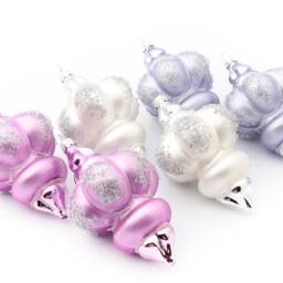 Set 6 Large Blown Glass Art Nouveau Style Christmas Ornaments Purple Silver Pink - thumbnail 2