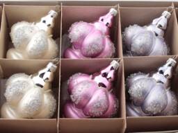 Set 6 Large Blown Glass Art Nouveau Style Christmas Ornaments Purple Silver Pink - thumbnail 1