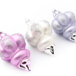Set 6 Large Blown Glass Art Nouveau Style Christmas Ornaments Purple Silver Pink - thumbnail 3