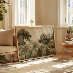 Forest Landscape Poster, Neutral Woodland Wall Art, Sepia Tree Print - thumbnail 4