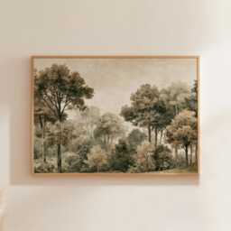 Forest Landscape Poster, Neutral Woodland Wall Art, Sepia Tree Print - thumbnail 1