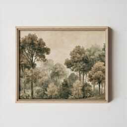 Forest Landscape Poster, Neutral Woodland Wall Art, Sepia Tree Print - thumbnail 3