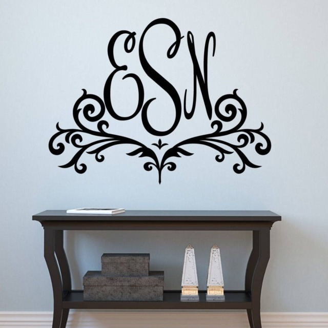 Scroll Monogram Personalized Wall Decal - Custom Color Large Initial Art Mural For Fancy Bedroom Office Foyer Family Room Mono 170 - image 1