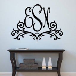 Scroll Monogram Personalized Wall Decal - Custom Color Large Initial Art Mural For Fancy Bedroom Office Foyer Family Room Mono 170 - thumbnail 1