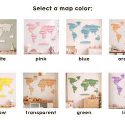 Orange Wooden World Map For Kids Room - Montessori Nursery Wall Decor Toy Storage Shelf - thumbnail 3
