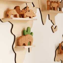 Orange Wooden World Map For Kids Room - Montessori Nursery Wall Decor Toy Storage Shelf - thumbnail 4