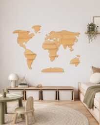 Orange Wooden World Map For Kids Room - Montessori Nursery Wall Decor Toy Storage Shelf