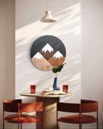 Mountain Wood Wall Art Round Boho Mosaic, 20 - thumbnail 1